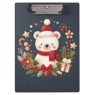 Cute Christmas/Winter bear in wreath Clipboard