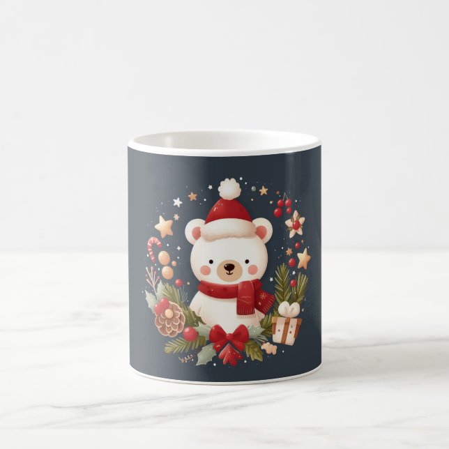 Cute Christmas/Winter bear in wreath Coffee Mug (Center)