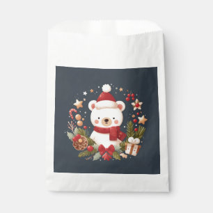 Cute Christmas/Winter bear in wreath Favour Bag