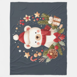 Cute Christmas/Winter bear in wreath Fleece Blanket