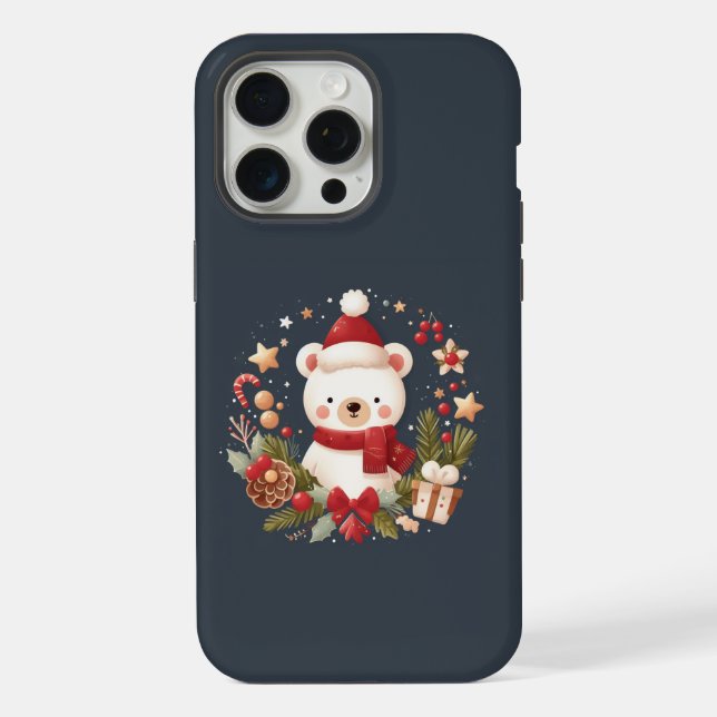 Cute Christmas/Winter bear in wreath iPhone Case (Back)