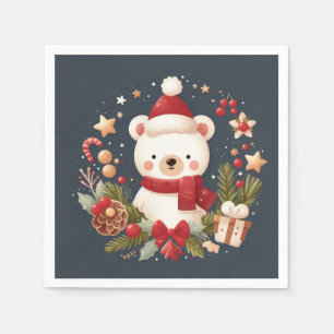 Cute Christmas/Winter bear in wreath Napkin