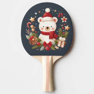 Cute Christmas/Winter bear in wreath Ping Pong Paddle