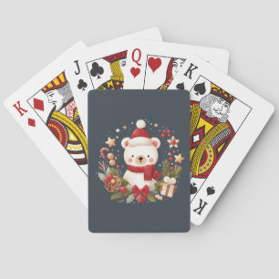 Cute Christmas/Winter bear in wreath Playing Cards