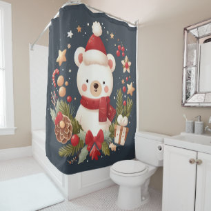Cute Christmas/Winter bear in wreath Shower Curtain