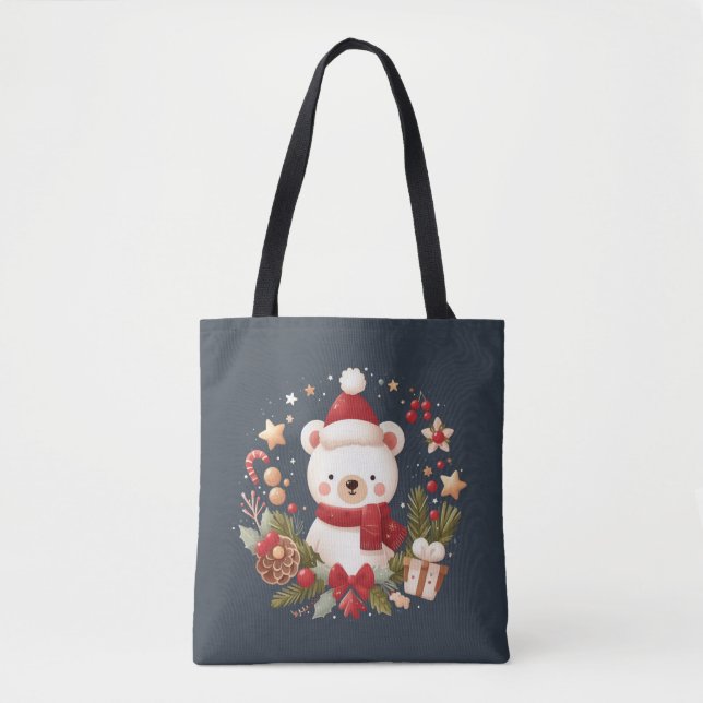Cute Christmas/Winter bear in wreath Tote Bag (Front)