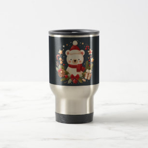 Cute Christmas/Winter bear in wreath Travel Mug