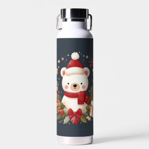 Cute Christmas/Winter bear in wreath Water Bottle