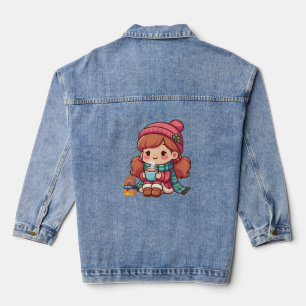 Cute Christmas/winter girl with cocoa Denim Jacket