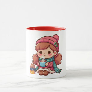 Cute Christmas/winter girl with cocoa Mug