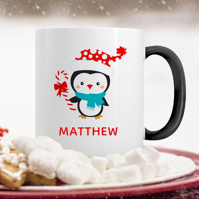 Cute Christmas Winter Penguin Mug (A cute Christmas penguin mug,so fun for the Christmas season. personalize it with your name.)