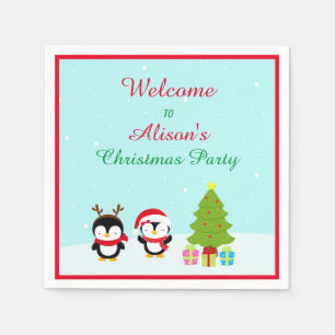 Cute Christmas Winter Penguins and Tree Napkin