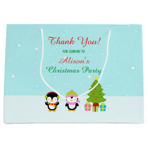 Cute Christmas Winter Penguins and Tree Thank You  Large Gift Bag