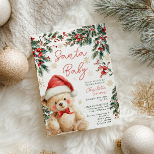 Cute Christmas Winter Teddy Bear Santa Baby Shower Invitation