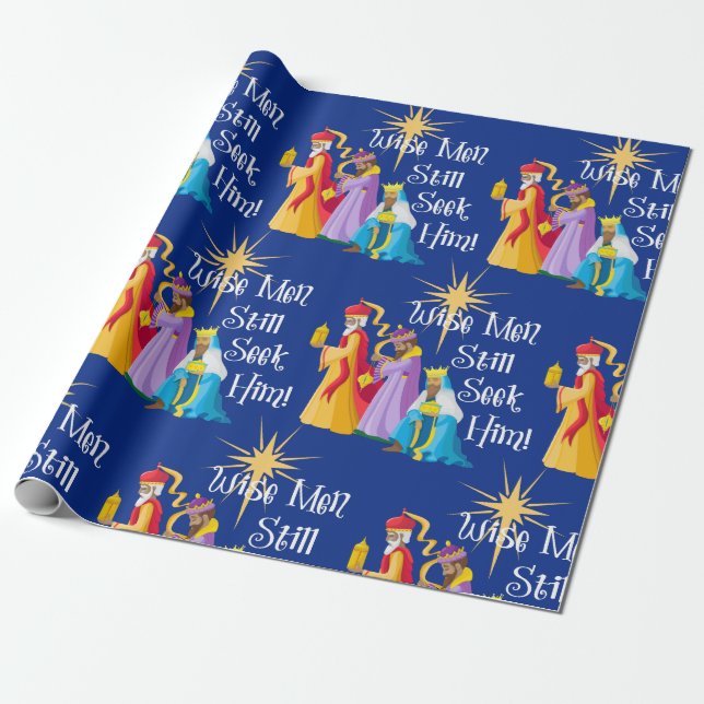 Cute Christmas Wise Men Religious Wrapping Paper (Unrolled)