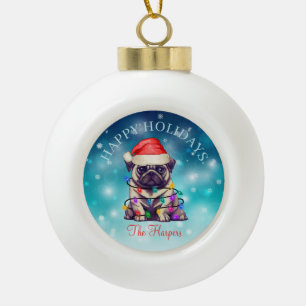 Cute Christmas Wish Happy Holidays Dog Pet Custom Ceramic Ball Christmas Ornament