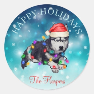 Cute Christmas Wish Happy Holidays Dog Pet Custom Classic Round Sticker