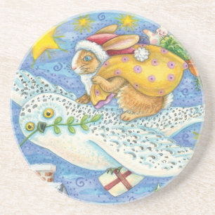 Cute Christmas with Rabbit as Santa Claus on Owl Coaster
