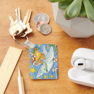Cute Christmas with Rabbit as Santa Claus on Owl Key Ring