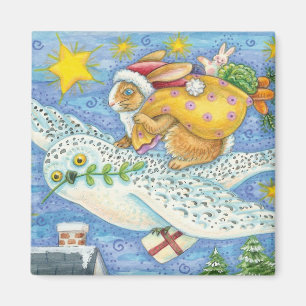 Cute Christmas with Rabbit as Santa Claus on Owl Magnet