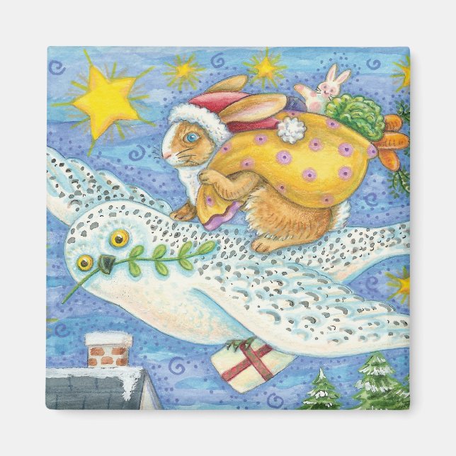 Cute Christmas with Rabbit as Santa Claus on Owl Magnet (Front)