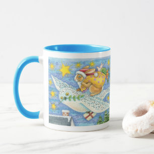 Cute Christmas with Rabbit as Santa Claus on Owl Mug