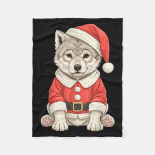 Cute Christmas Wolf Santa Fleece Blanket