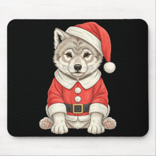 Cute Christmas Wolf Santa  Mouse Pad