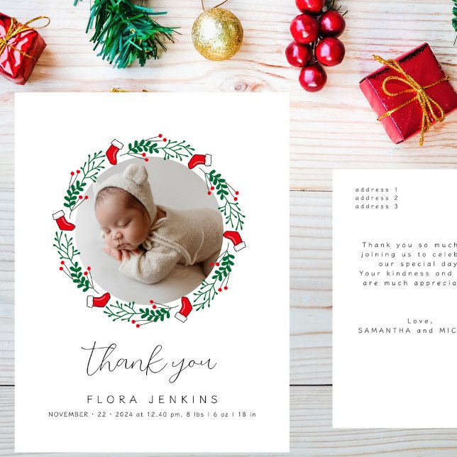 Cute Christmas Wreath Baby Shower Thank You Postcard (Creator Uploaded)