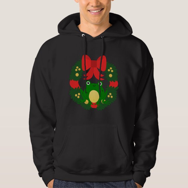 Cute Christmas Wreath Frog Hoodie (Front)