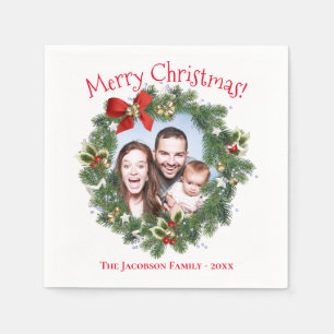 Cute Christmas Wreath Photo Frame Holiday Napkin