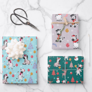 Cute Christmas Zebra And Friends  Wrapping Paper Sheet
