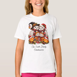 Cute Christmasween Snowy Owl Family Winter Holiday T-Shirt