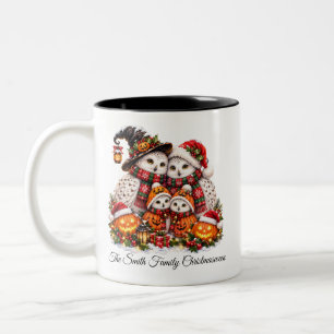 Cute Christmasween Snowy Owl Family Winter Holiday Two-Tone Coffee Mug