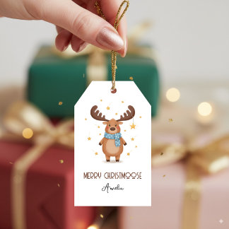 Cute Christmoose Moose with Stars Merry Christmas Gift Tags