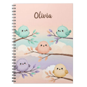 Cute Chubby Baby Birds on Branches Notebook