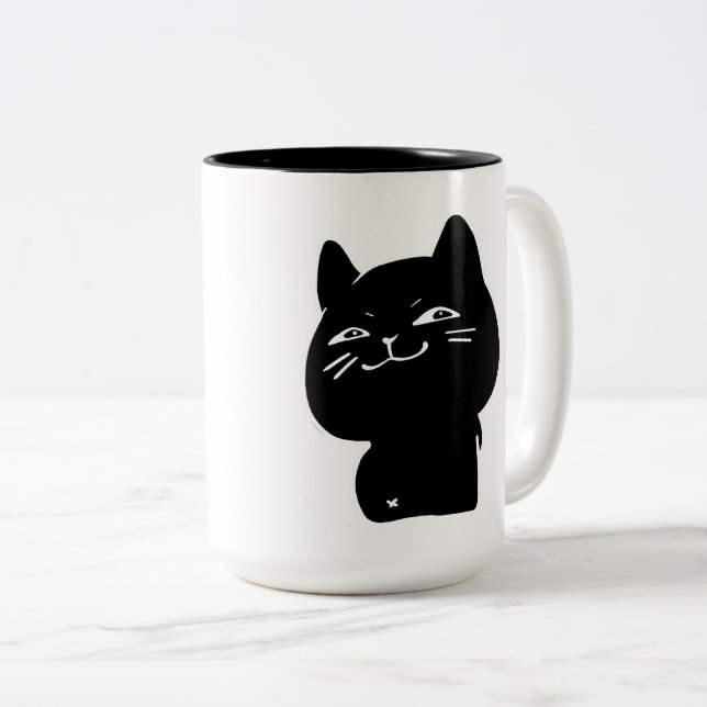 Cute Chubby Black Cat Coffee Mug (Front Right)