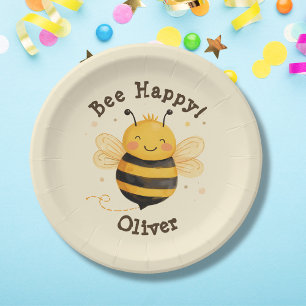 Cute Chubby Bumblebee "Bee Happy" Paper Plate