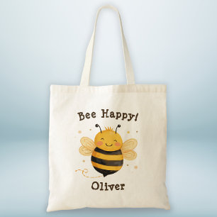 Cute Chubby Bumblebee "Bee Happy"  Tote Bag