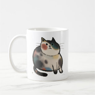 Cute Chubby Calico Cat Hand Drawn Coffee Mug