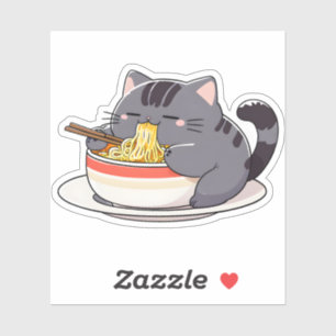 Cute Chubby Cat Enjoying Ramen Noodles
