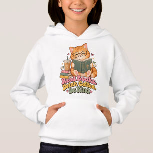 Cute Chubby Cat Reading Book and Coffee Kids Hoodi