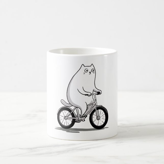 Cute Chubby Cat Riding a Bicycle Cartoon Coffee Mug (Center)
