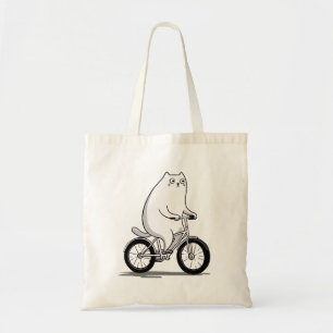 Cute Chubby Cat Riding a Bicycle Cartoon Tote Bag