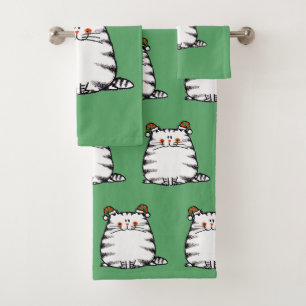 Cute Chubby Cat Two Christmas Hats Bath Towel Set