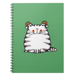 Cute Chubby Cat Two Christmas Hats Notebook