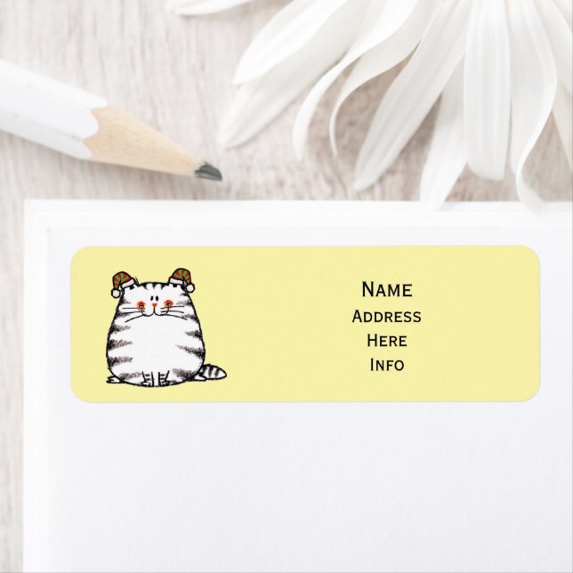 Cute Chubby Cat Two Christmas Hats Return Address Label (Insitu)