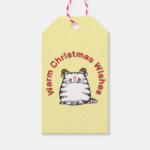 Cute Chubby Cat Two Christmas Hats Warm Wishes Gift Tags