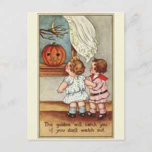 Cute Chubby Children 1910s Halloween Postcard