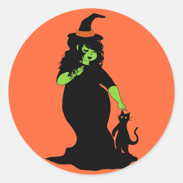 Cute Chubby Green Witch Classic Round Sticker (Front)